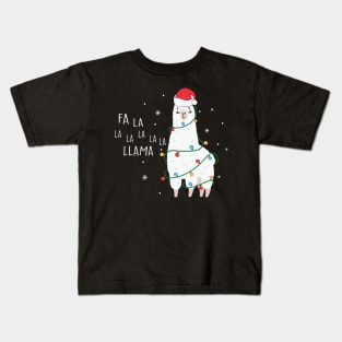 Fa La La Llama Santa Hat Wrapped in Christmas Lights Kids T-Shirt